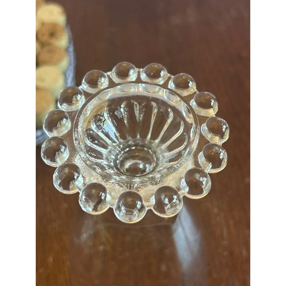 Vintage Clear Glass Goblets Set of 3 Beaded Pedestal Base Wine Water‎ Glasses